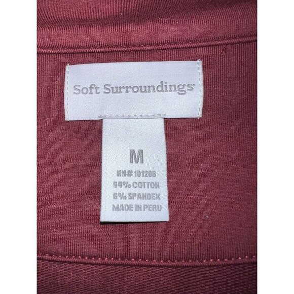 SOFT SURROUNDINGS Rachel Embroidered Burgundy Stretch Button Down Coat - Picture 3 of 15